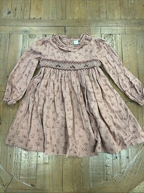 Boutique Floral Smocked long sleeve Dress girls 6 years pink ruffle